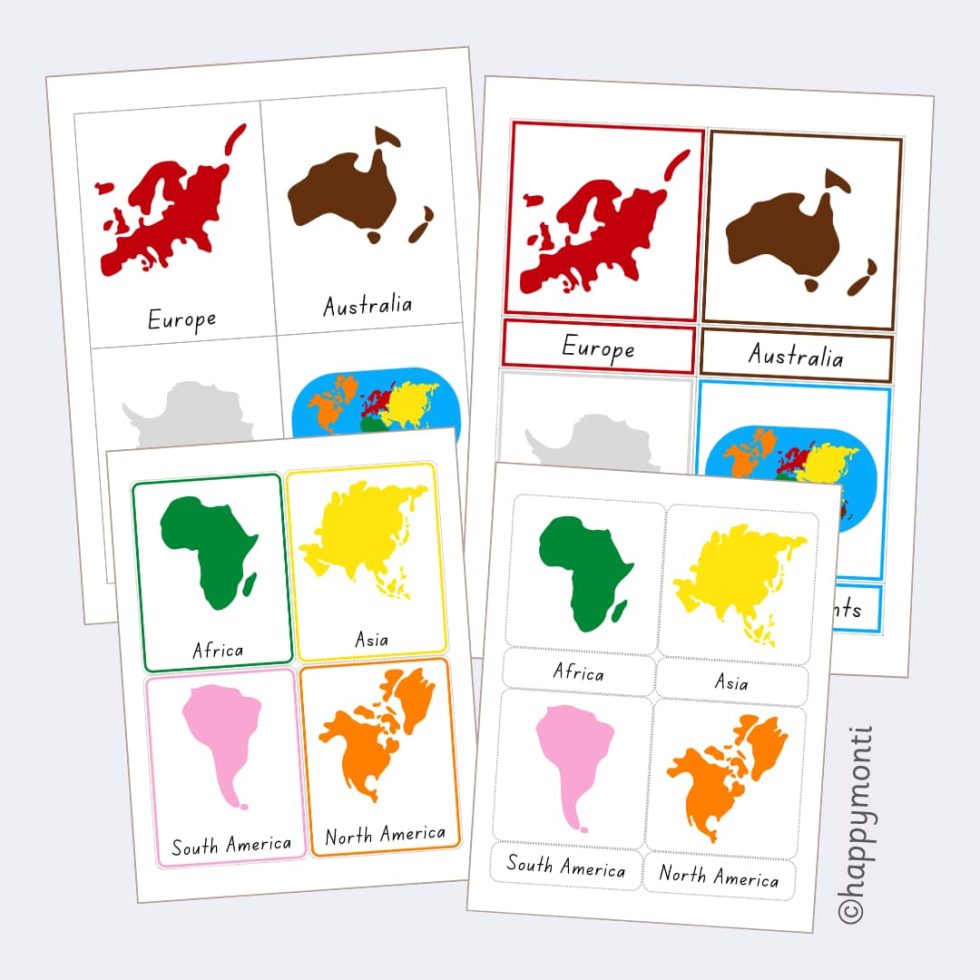 Continents of the World (3-Part Cards) | Happy Monti