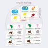 Montessori continents control masters with labeled, colour-coded continent illustrations for geography learning. Includes Asia, Europe, Africa, North America, South America, Australia, and Antarctica. Perfect for Montessori-inspired hands-on geography activities.