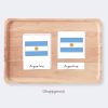 Montessori Flags of South America 3-Part Cards featuring the Argentina flag on a wooden tray. Includes matching cards and labels for geography and cultural studies. Perfect for Montessori classrooms and homeschooling.
