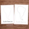 Montessori South America tracing pages with outline and dotted versions for handwriting practice and geography lessons. Perfect for Montessori education and early learning activities.