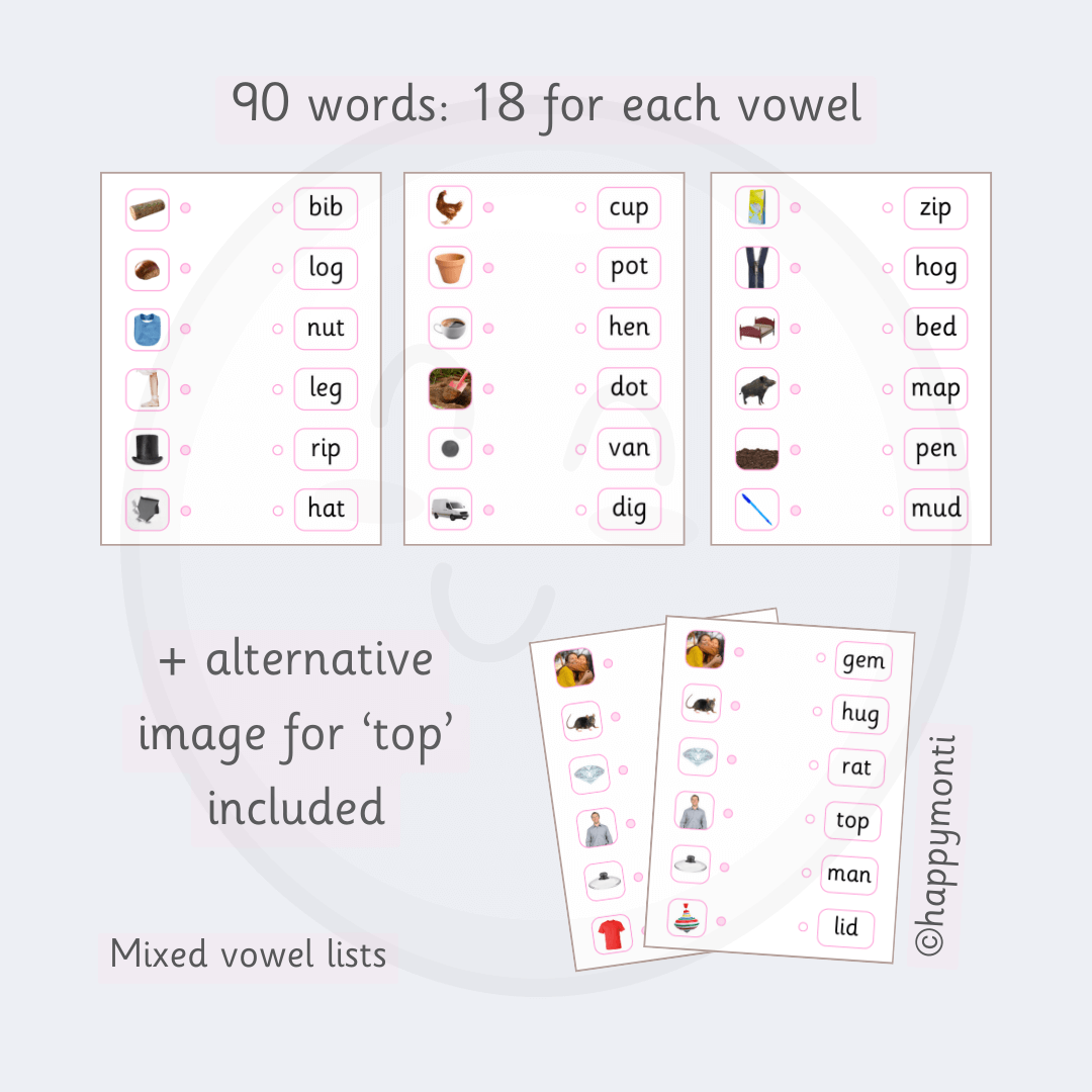 Word Matching Table Word Matching Pages (Pink Series) | Happy Monti